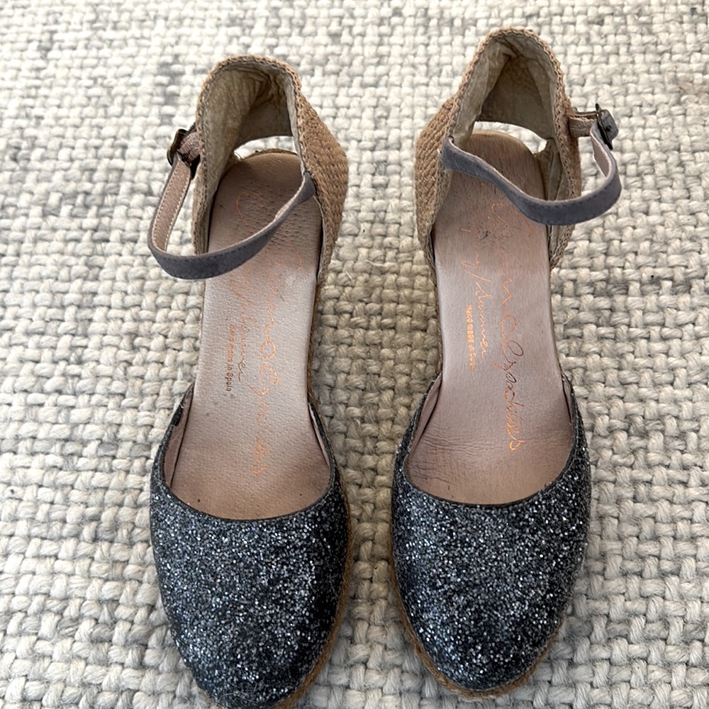 GAIMO ESPADRILLES -SPARKLE WEDGE ,ANKLE STRAP SIZE 39- US 8. Hand made in Spain.